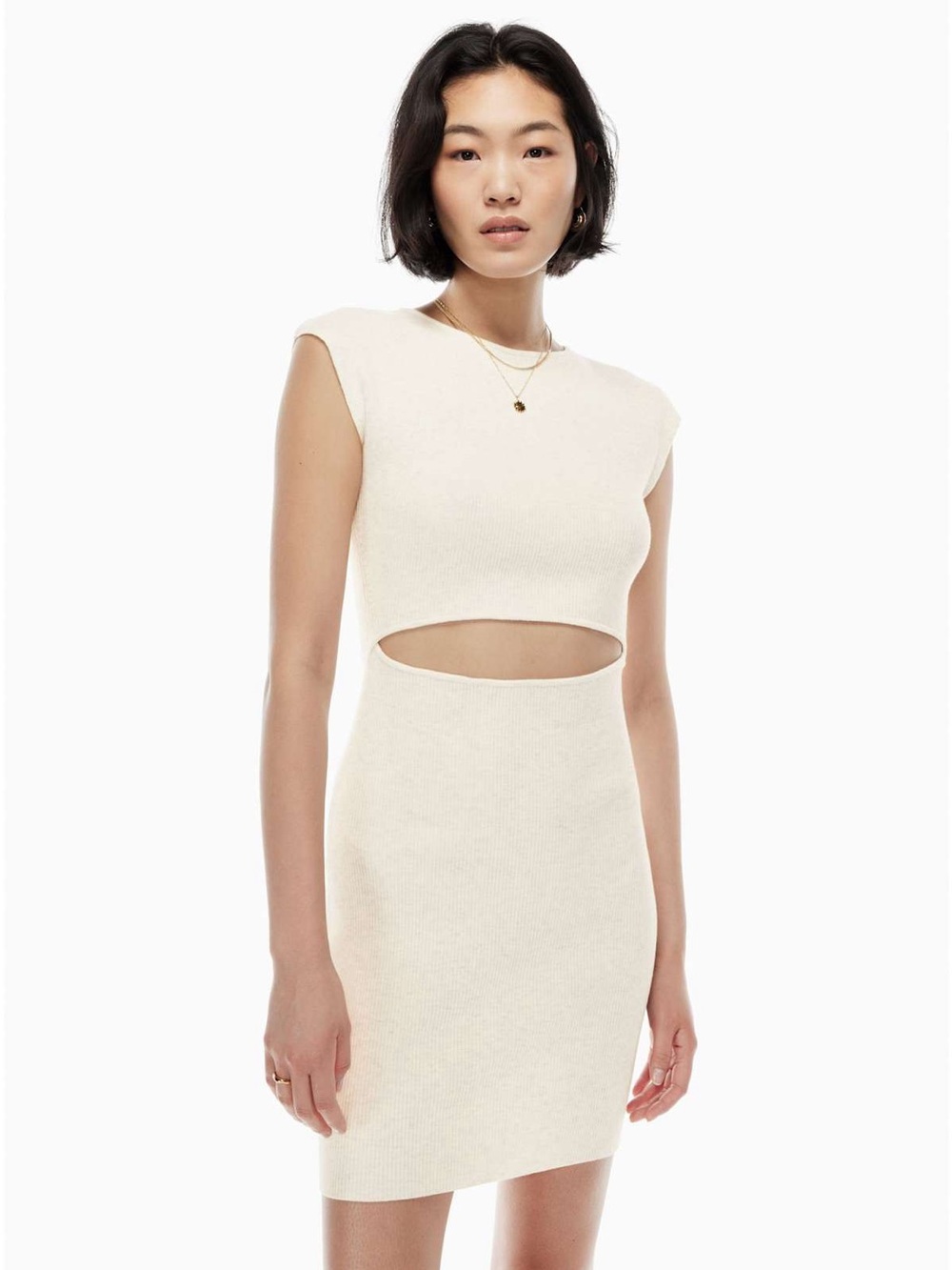 Wilfred Cream Cutout Ribbed Mini Dress